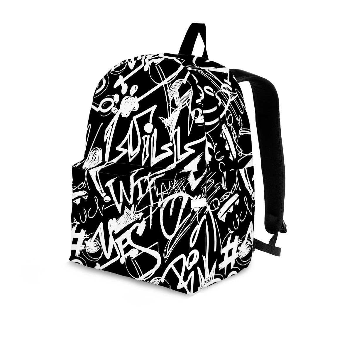 Black And White Graffiti Doodle Text Print Backpack-grizzshop