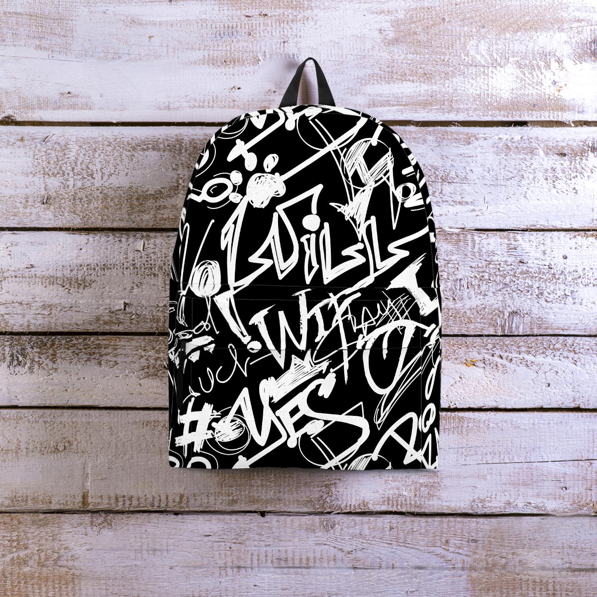 Black And White Graffiti Doodle Text Print Backpack-grizzshop