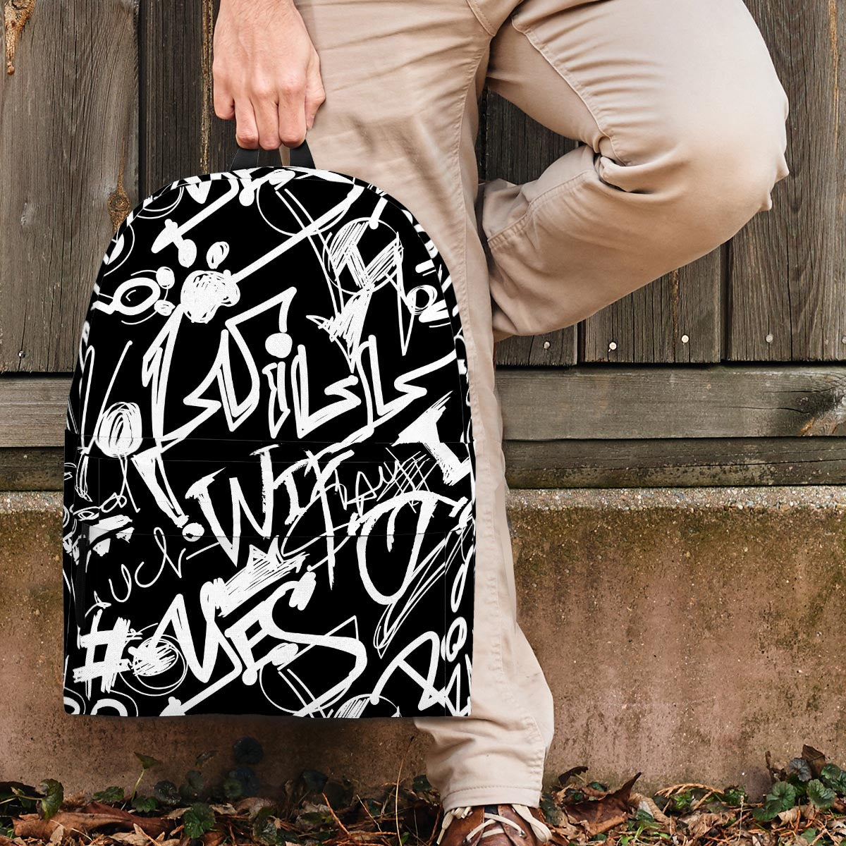 Black And White Graffiti Doodle Text Print Backpack-grizzshop