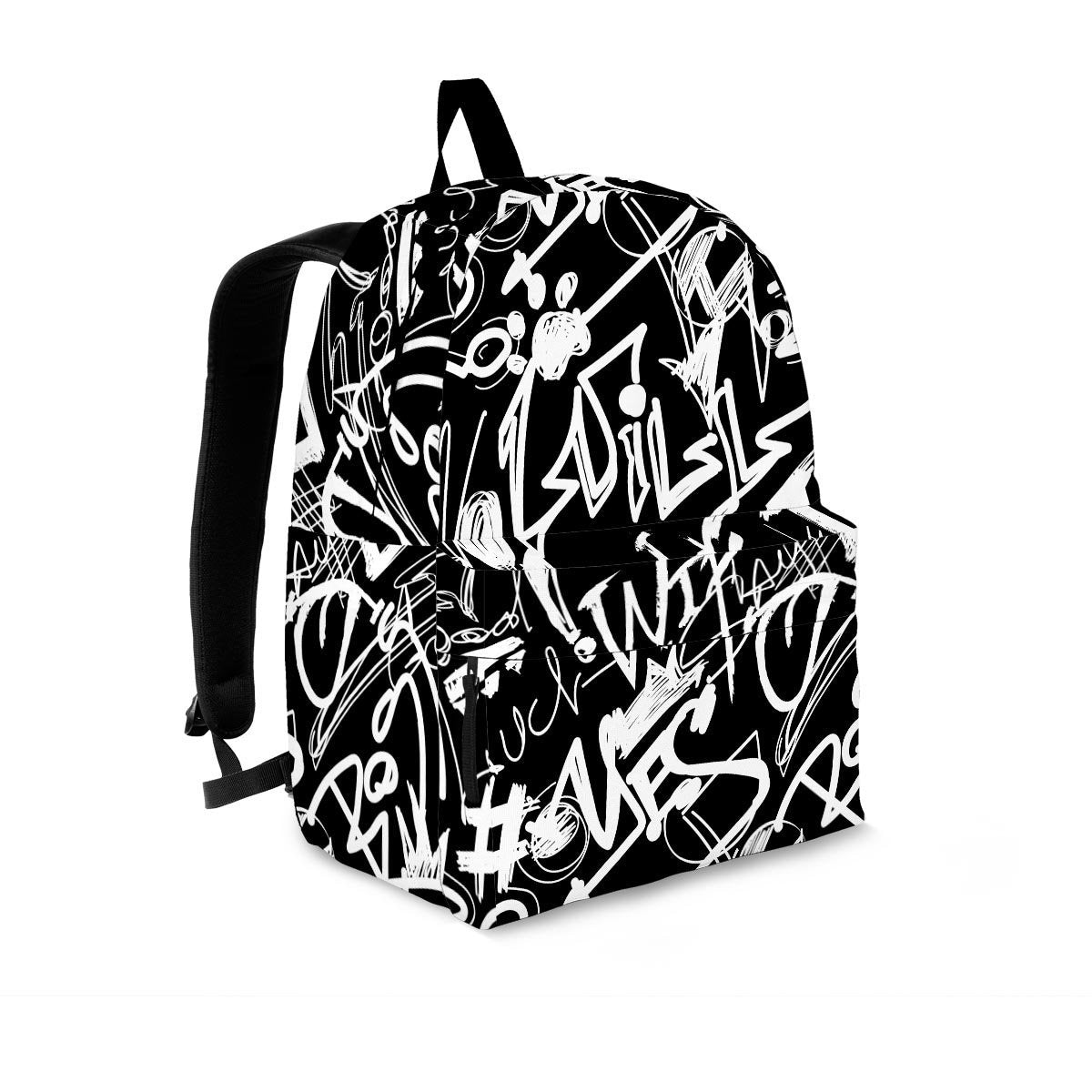 Black And White Graffiti Doodle Text Print Backpack-grizzshop