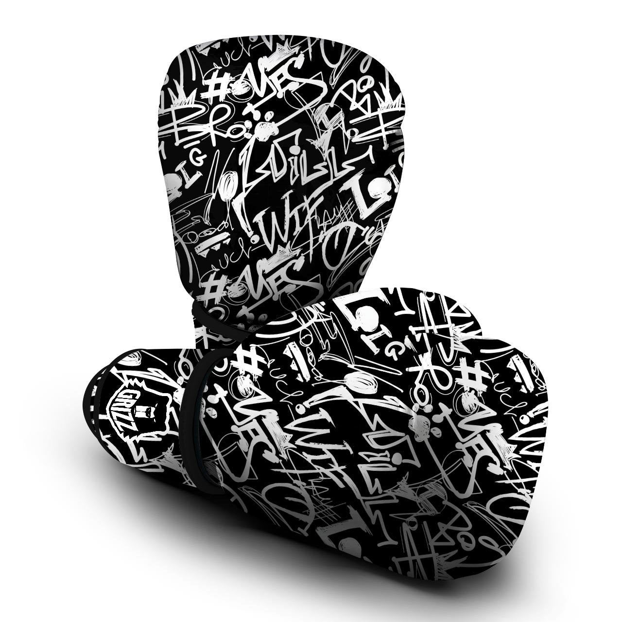 Black And White Graffiti Doodle Text Print Boxing Gloves-grizzshop