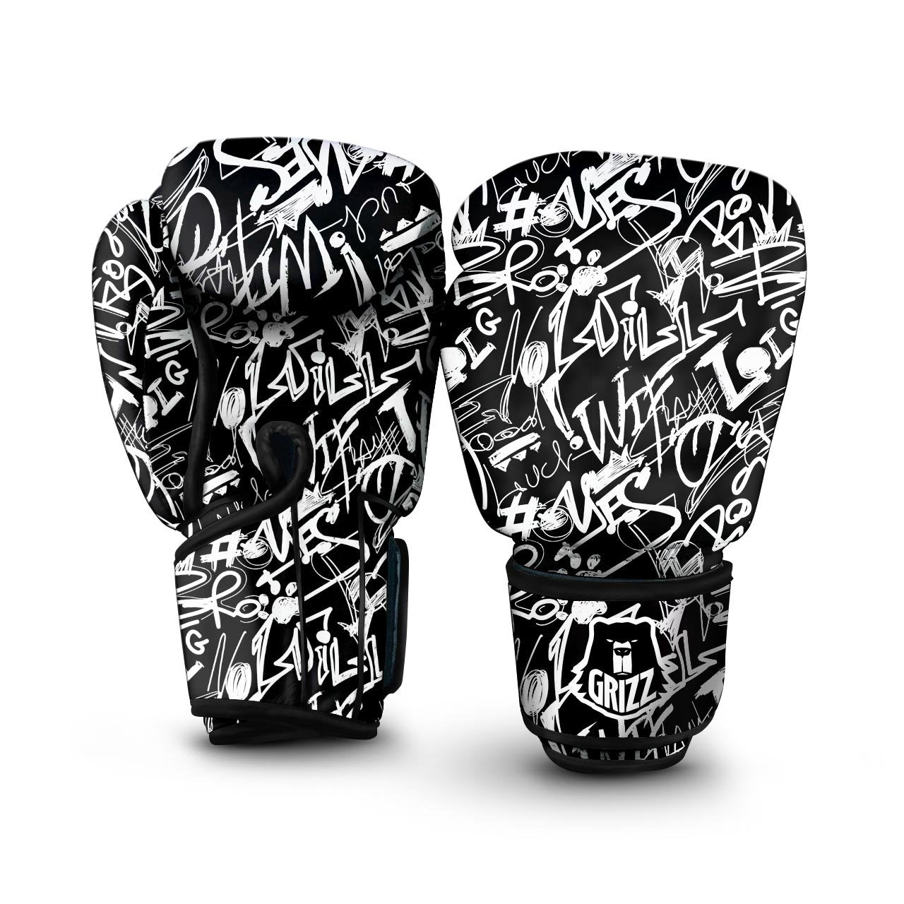 Black And White Graffiti Doodle Text Print Boxing Gloves-grizzshop