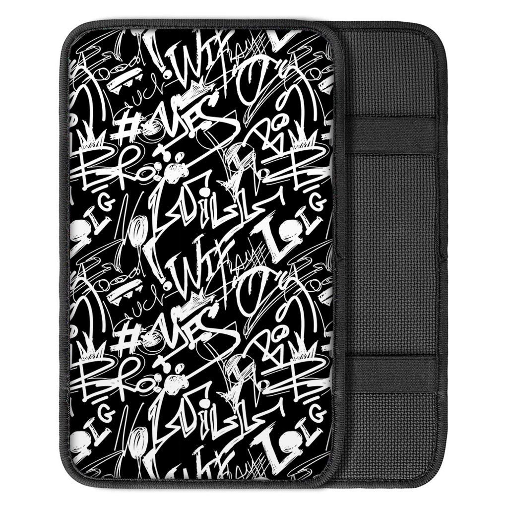 Black And White Graffiti Doodle Text Print Car Console Cover-grizzshop