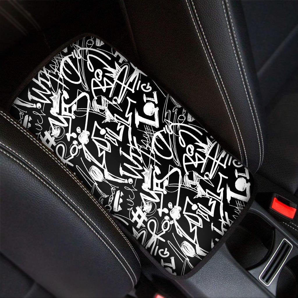 Black And White Graffiti Doodle Text Print Car Console Cover-grizzshop