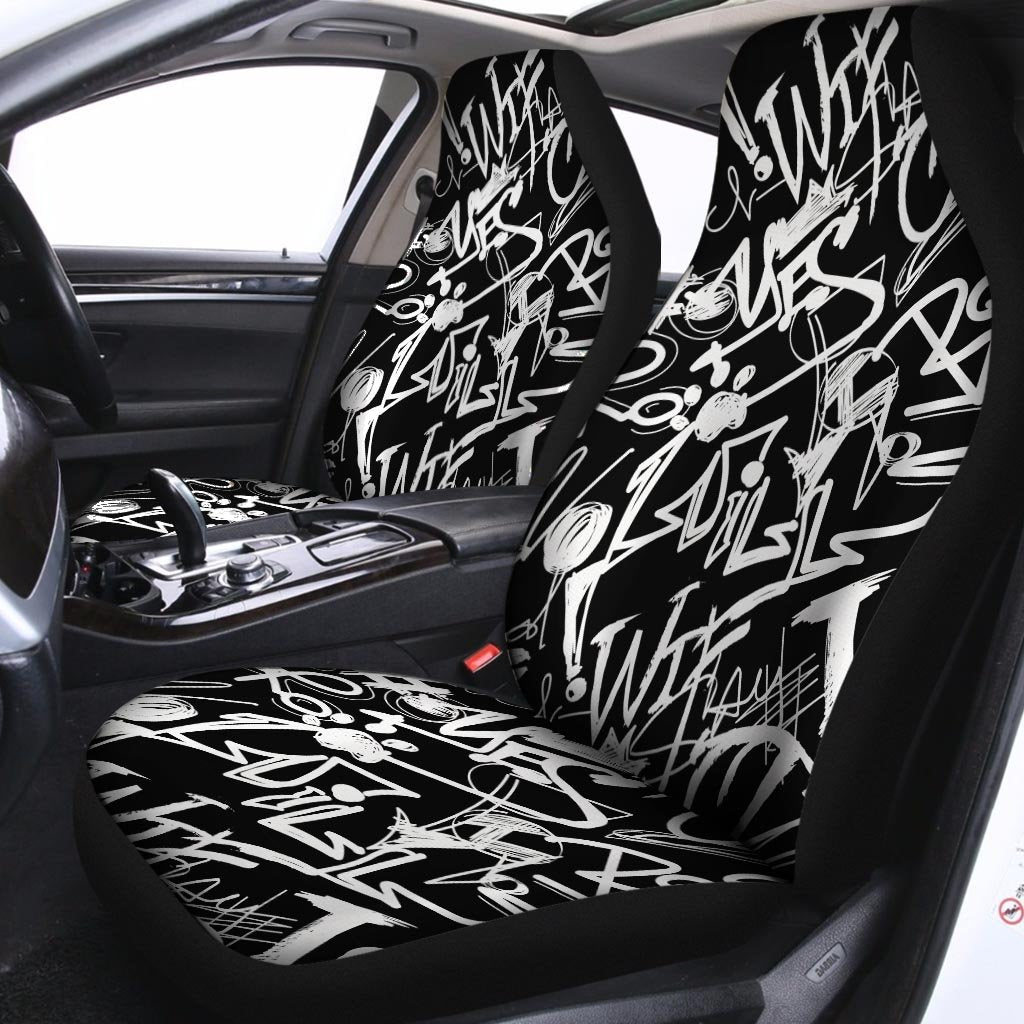 Black And White Graffiti Doodle Text Print Car Seat Covers-grizzshop