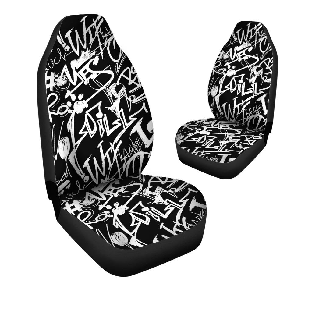 Black And White Graffiti Doodle Text Print Car Seat Covers-grizzshop