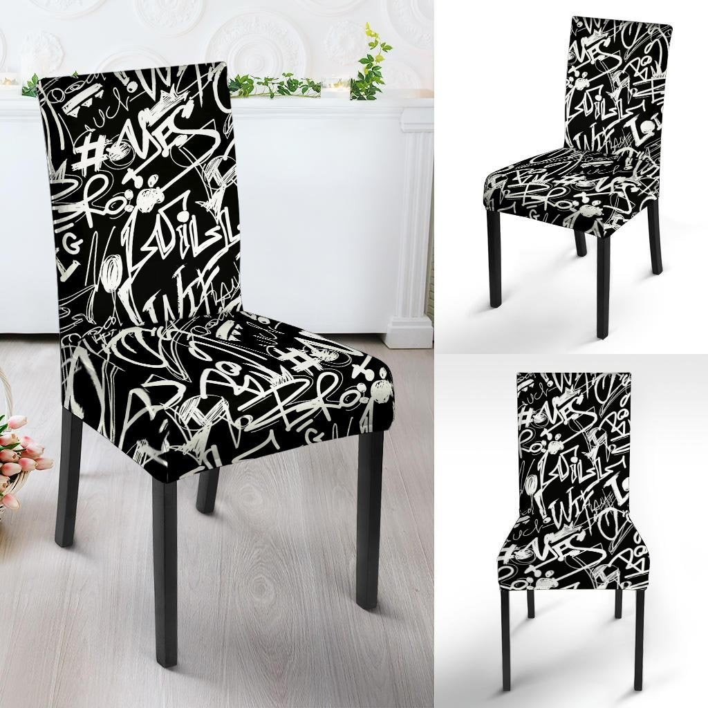 Black And White Graffiti Doodle Text Print Chair Cover-grizzshop