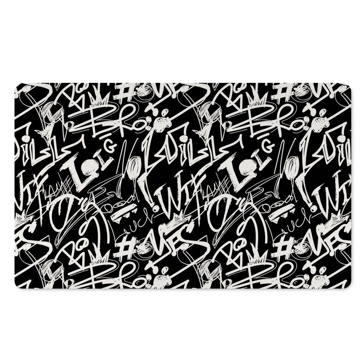 Black And White Graffiti Doodle Text Print Door Mat-grizzshop