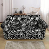 Black And White Graffiti Doodle Text Print Loveseat Cover-grizzshop