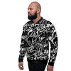 Black And White Graffiti Doodle Text Print Men's Bomber Jacket-grizzshop