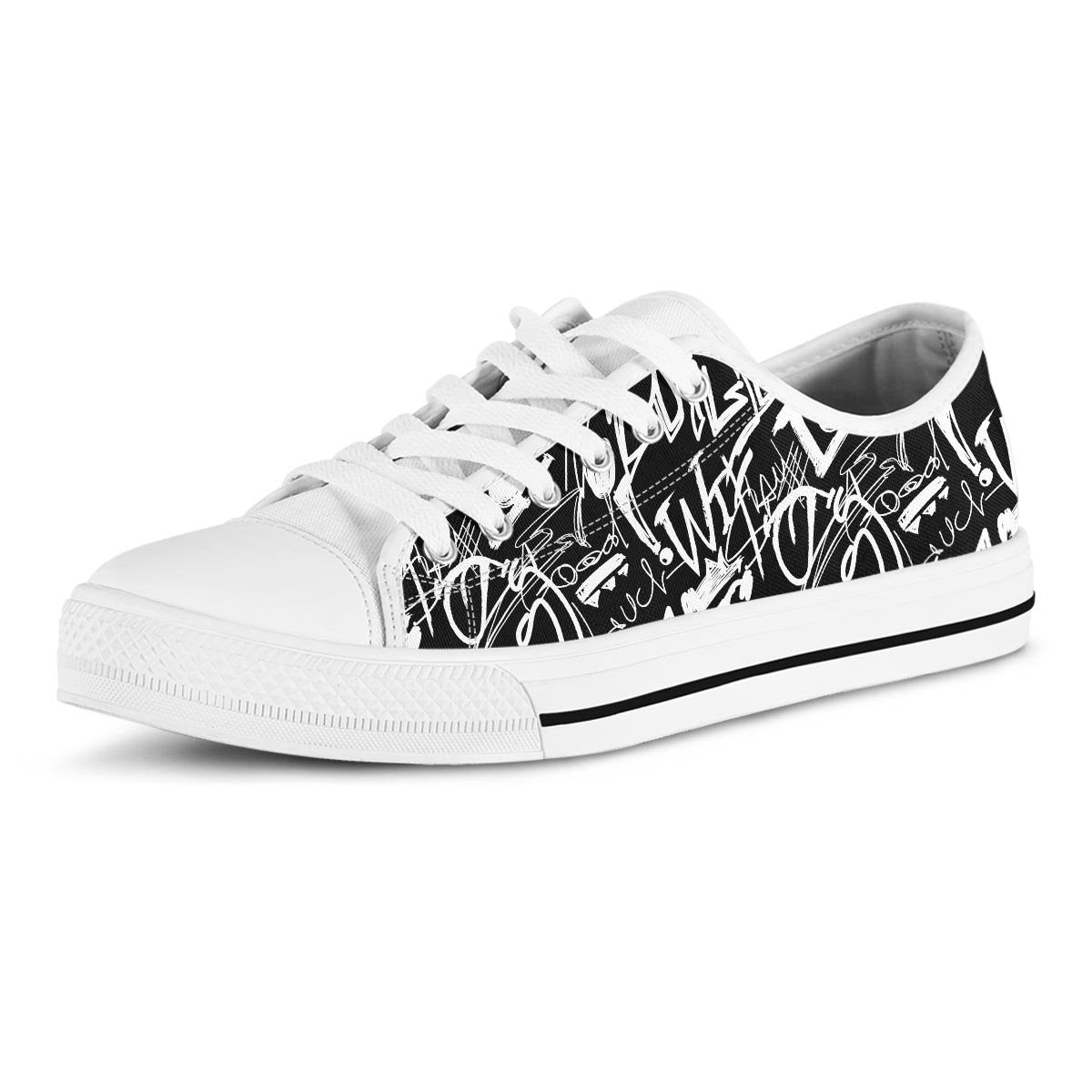 Black And White Graffiti Doodle Text Print Men's Low Top Shoes-grizzshop