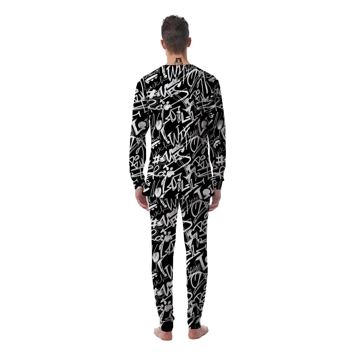 Black And White Graffiti Doodle Text Print Men's Pajamas-grizzshop