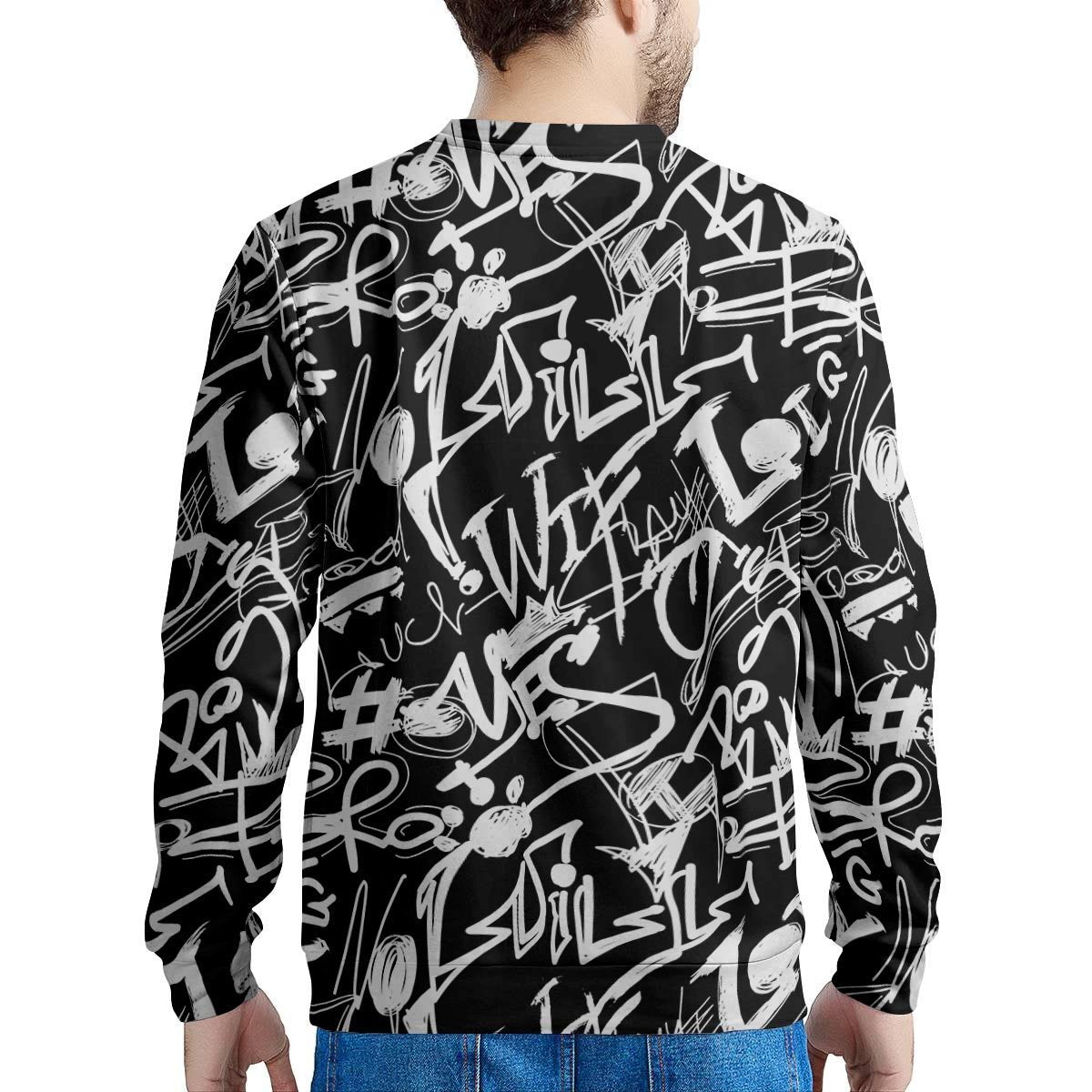 Black And White Graffiti Doodle Text Print Men's Sweatshirt-grizzshop