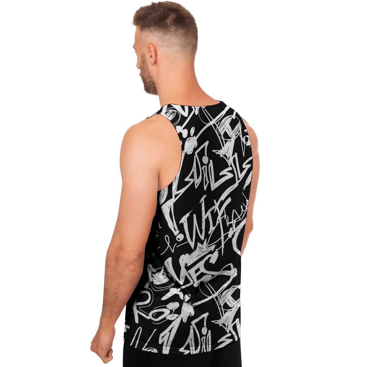 Black And White Graffiti Doodle Text Print Men's Tank Tops-grizzshop