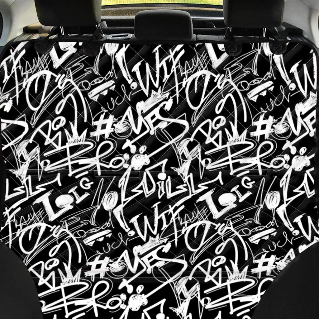 Black And White Graffiti Doodle Text Print Pet Car Seat Cover-grizzshop