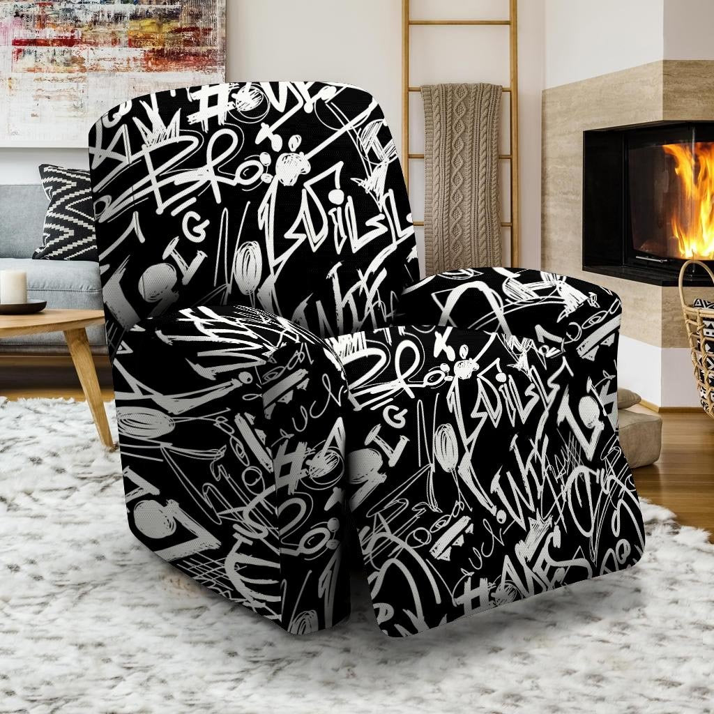 Black And White Graffiti Doodle Text Print Recliner Cover-grizzshop