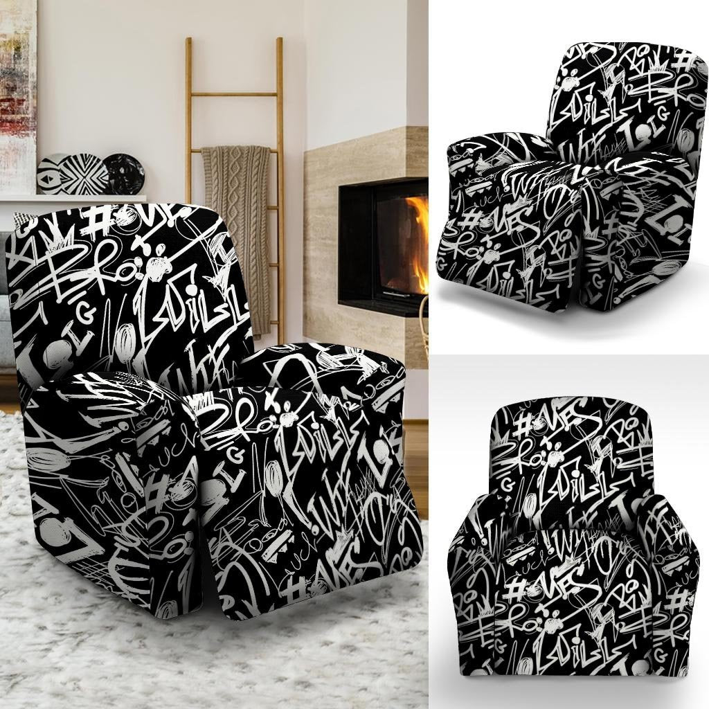 Black And White Graffiti Doodle Text Print Recliner Cover-grizzshop