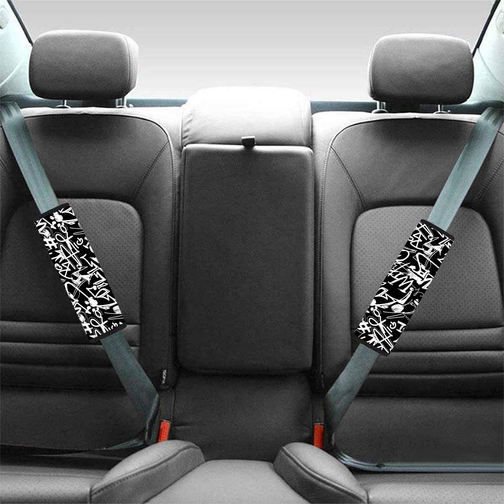 Black And White Graffiti Doodle Text Print Seat Belt Cover-grizzshop