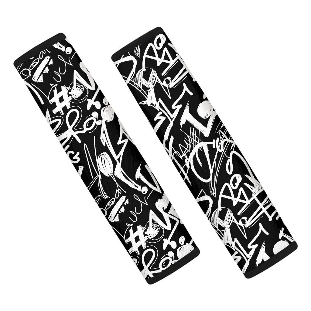 Black And White Graffiti Doodle Text Print Seat Belt Cover-grizzshop