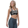 Black And White Graffiti Doodle Text Print Sports Bra-grizzshop