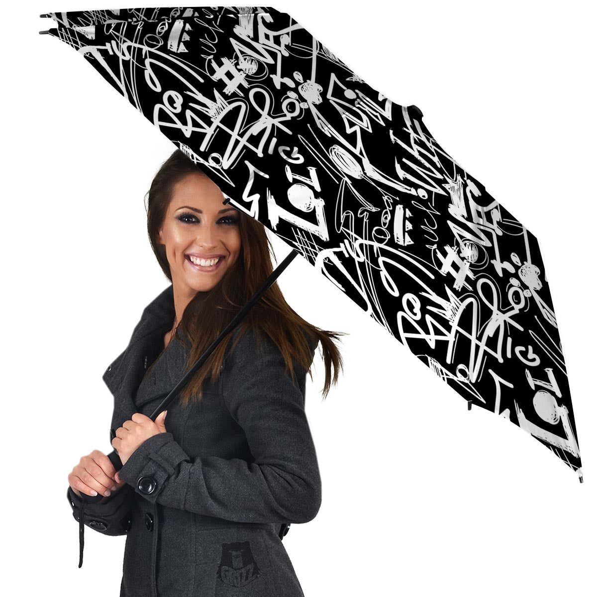 Black And White Graffiti Doodle Text Print Umbrella-grizzshop