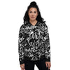 Black And White Graffiti Doodle Text Print Women's Bomber Jacket-grizzshop