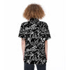 Black And White Graffiti Doodle Text Print Women's Short Sleeve Shirts-grizzshop