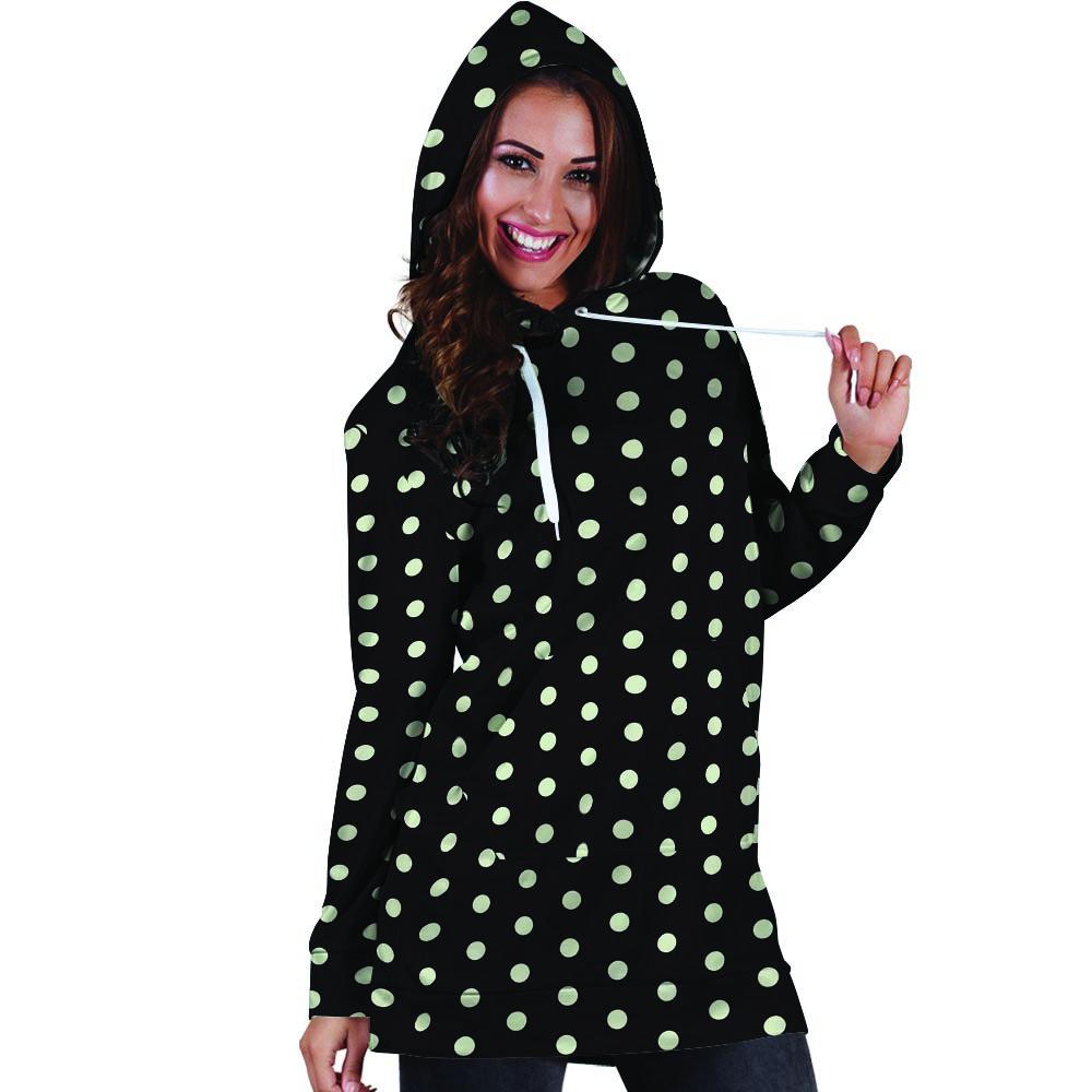 Black And White Polka Dot Hoodie Dress-grizzshop