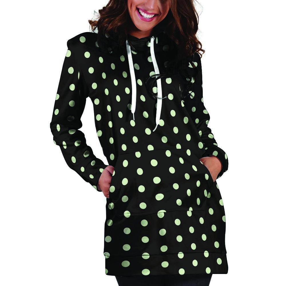 Black And White Polka Dot Hoodie Dress-grizzshop