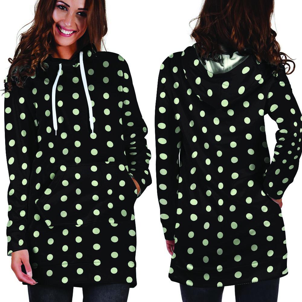 Black And White Polka Dot Hoodie Dress-grizzshop