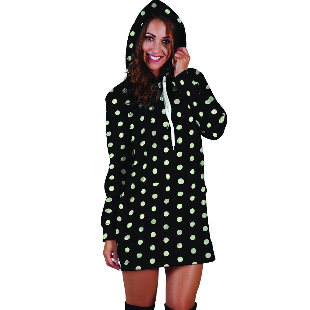 Black And White Polka Dot Hoodie Dress-grizzshop