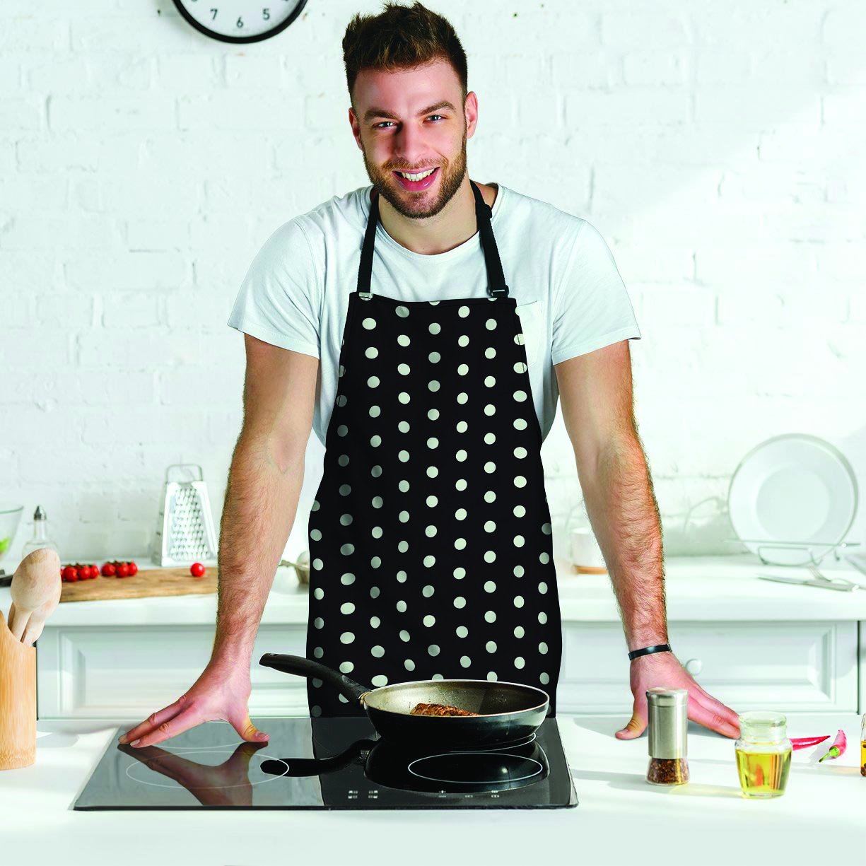 Black And White Polka Dot Men's Apron-grizzshop