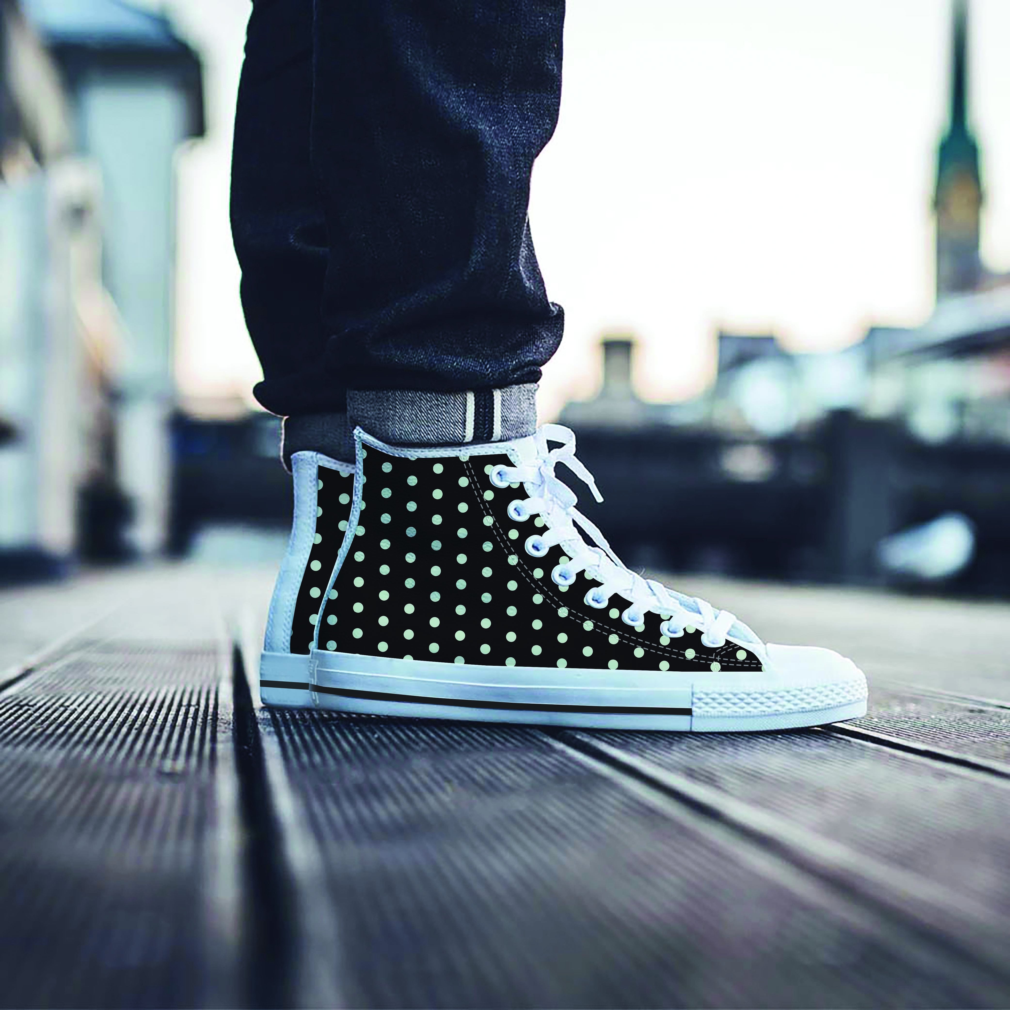 Black And White Polka Dot Men's High Top Shoes-grizzshop