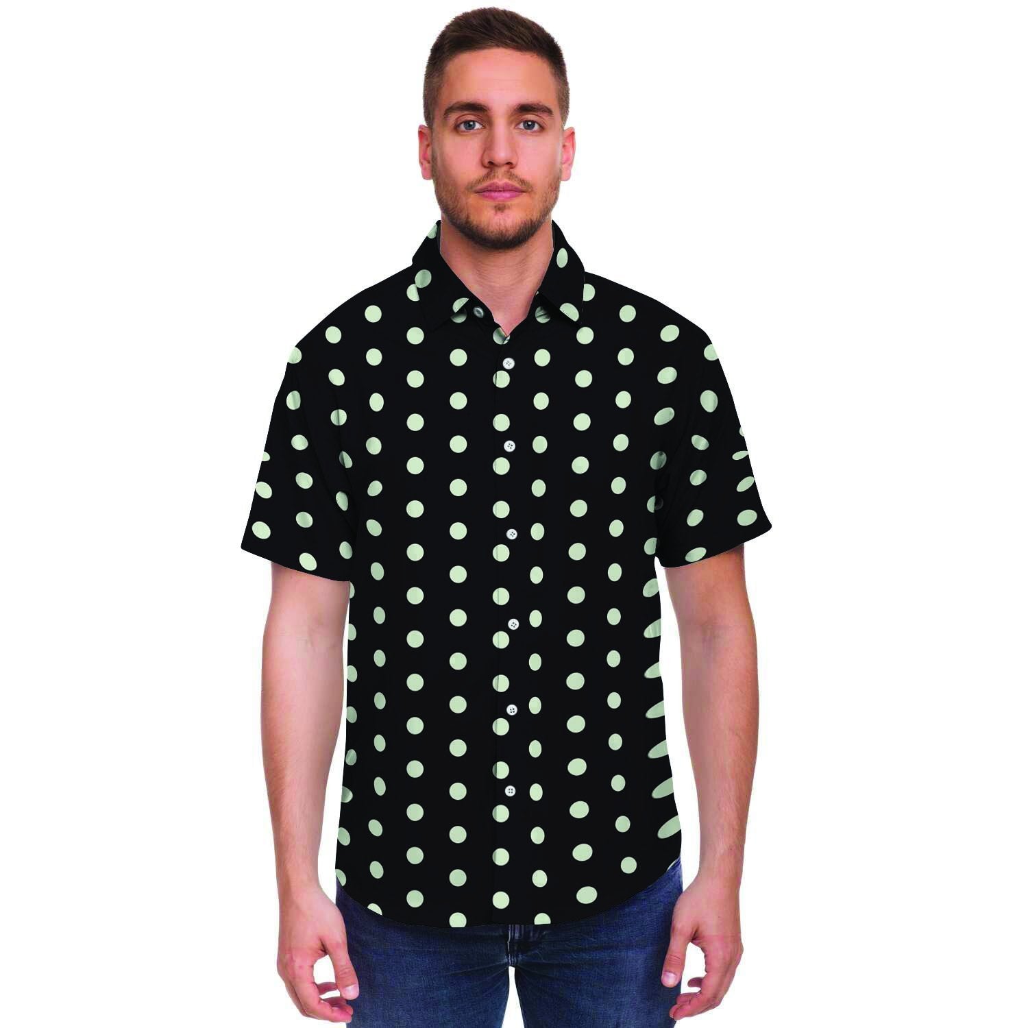 Black And White Polka Dot Men's Short Sleeve Shirt-grizzshop