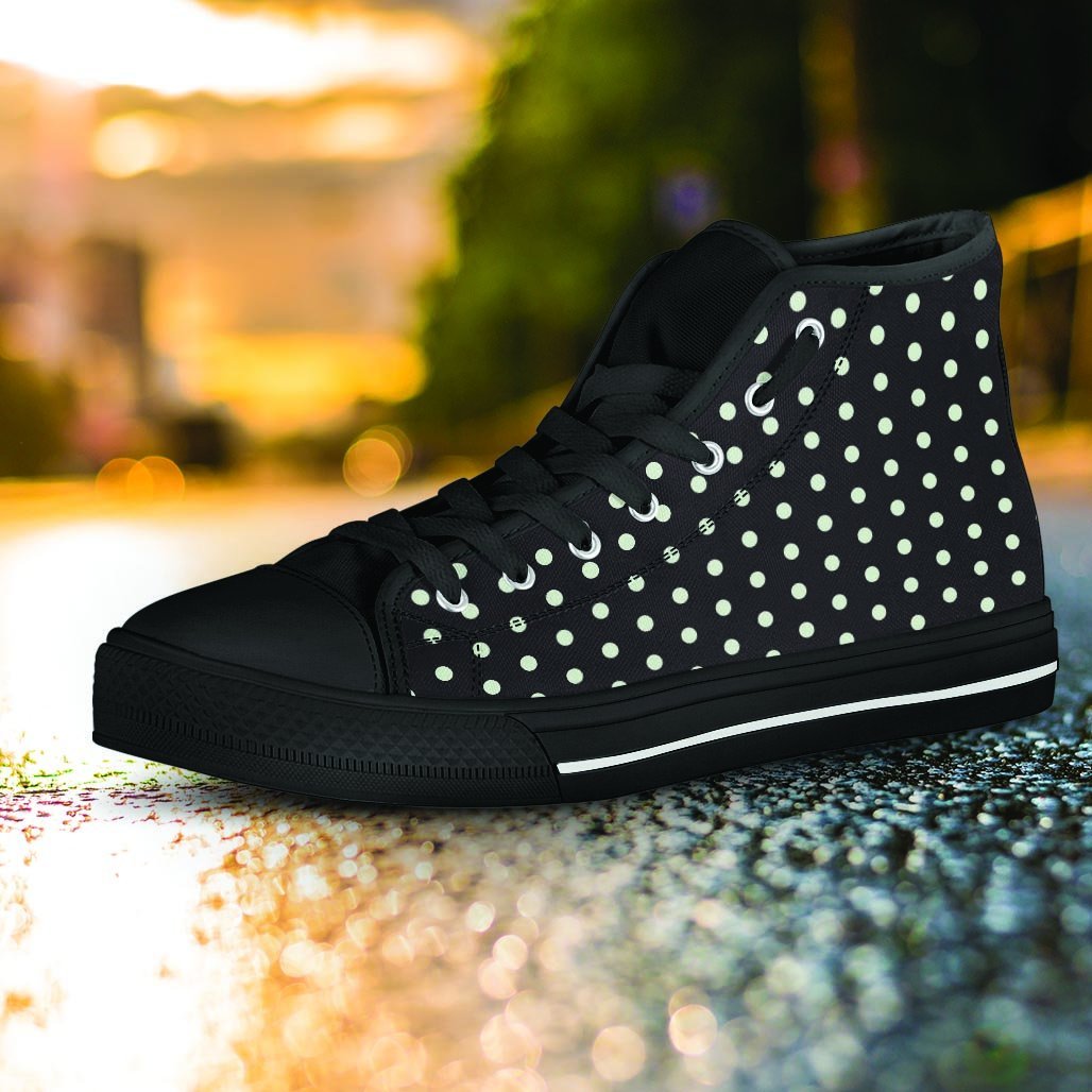 Black And White Polka Dot Women's High Top Shoes-grizzshop