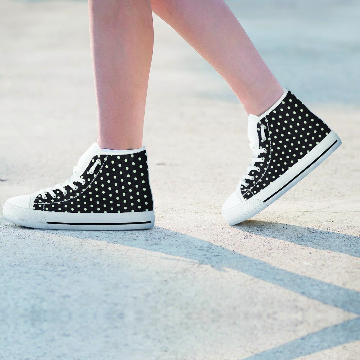 Black And White Polka Dot Women's High Top Shoes-grizzshop