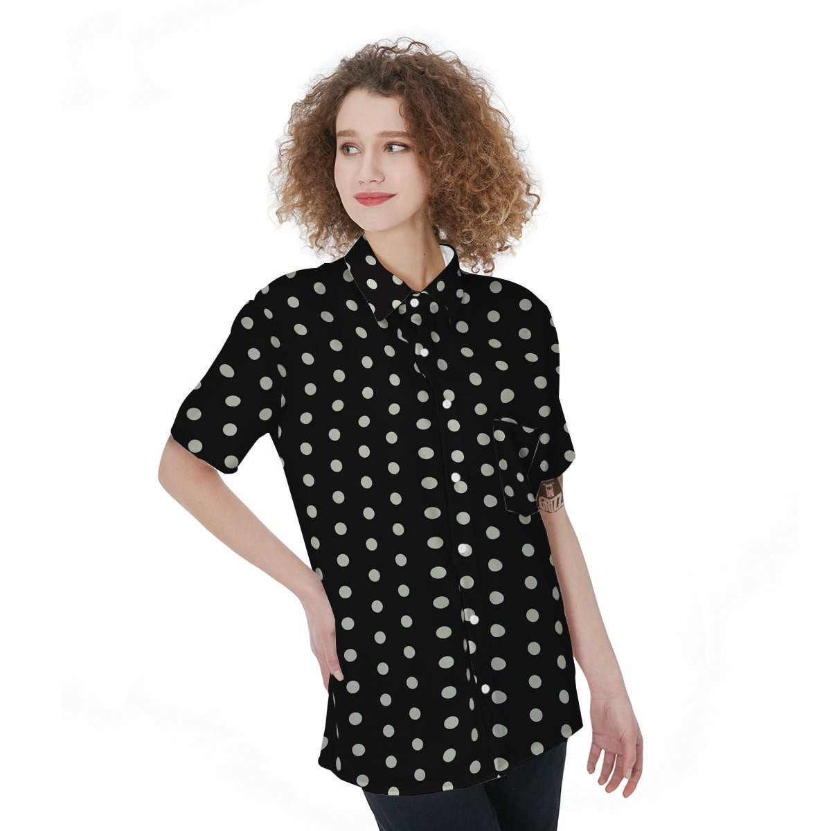 Black And White Polka Dot Women's Short Sleeve Shirts-grizzshop