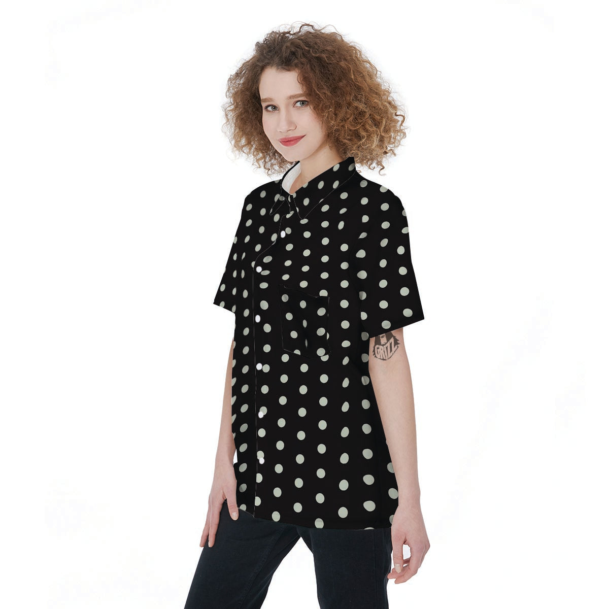 Black And White Polka Dot Women's Short Sleeve Shirts-grizzshop