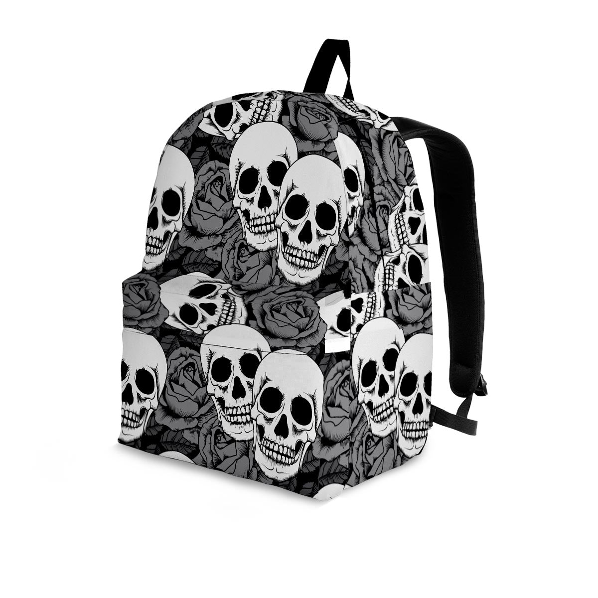 Black And White Rose Floral Skull Backpack-grizzshop