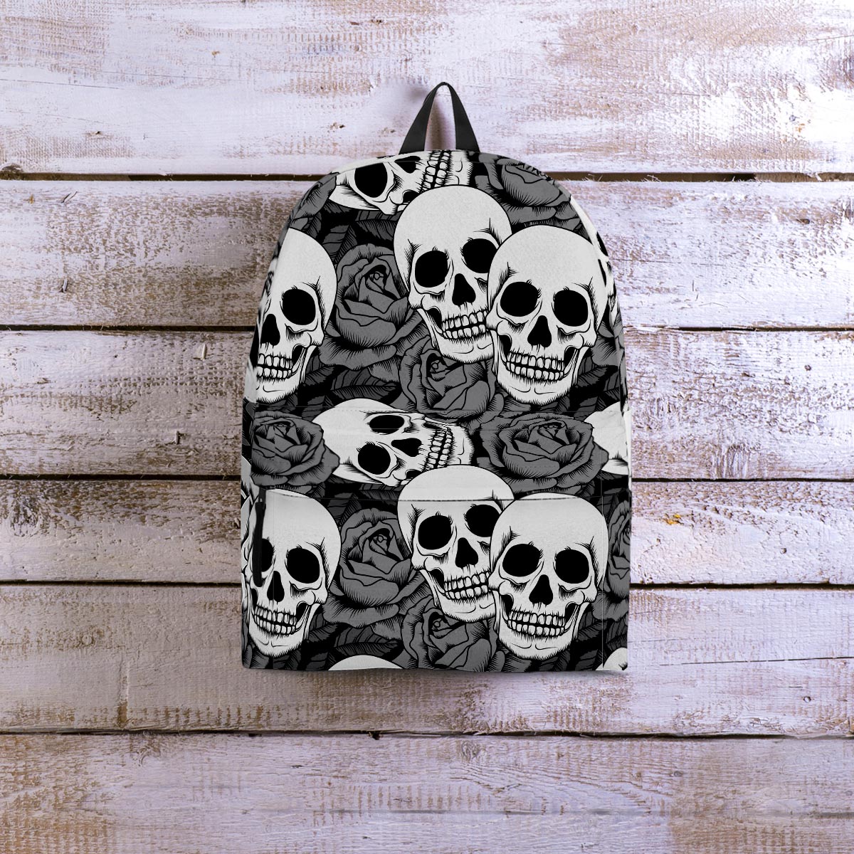 Black And White Rose Floral Skull Backpack-grizzshop