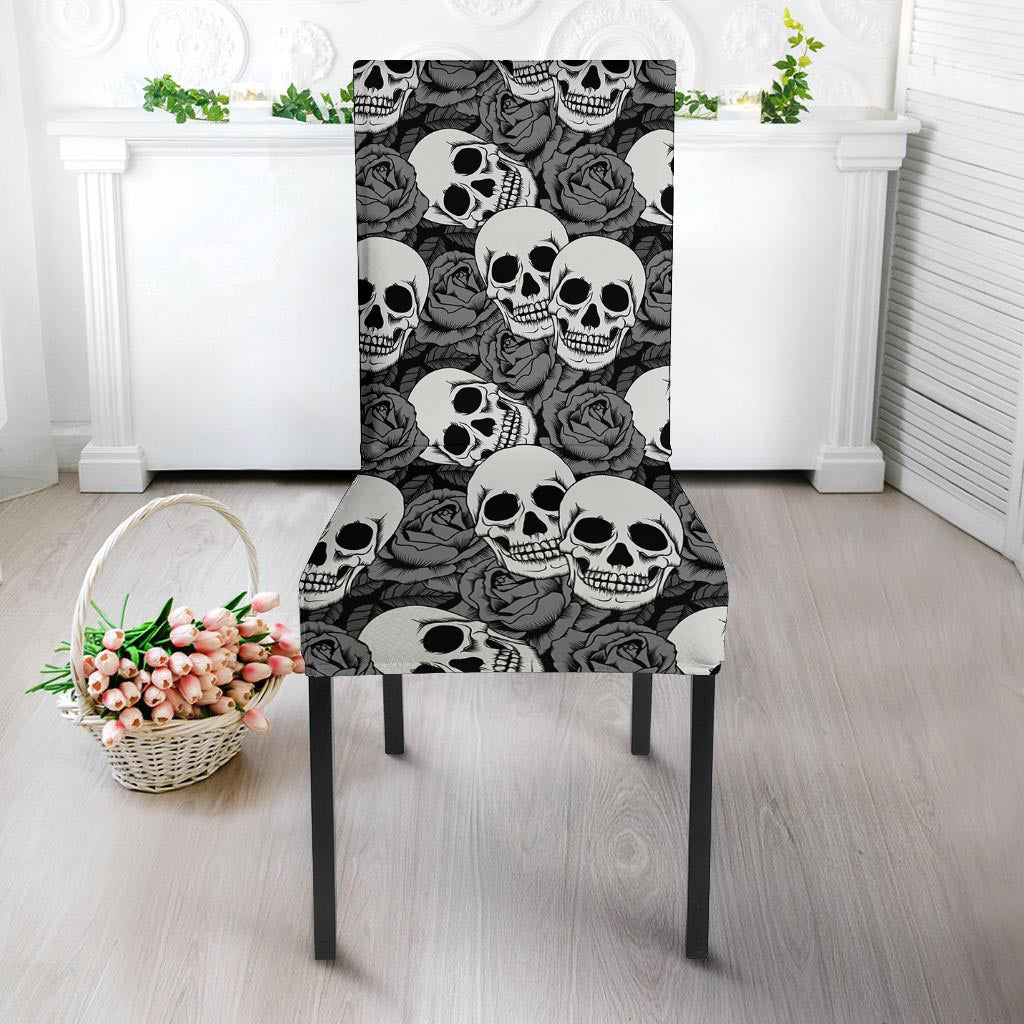 Black And White Rose Floral Skull Chair Cover-grizzshop