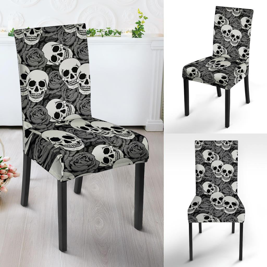 Black And White Rose Floral Skull Chair Cover-grizzshop