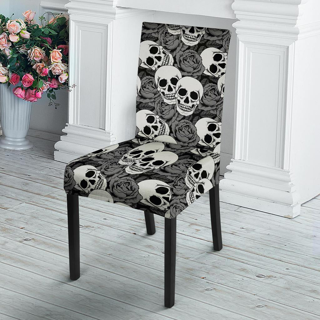 Black And White Rose Floral Skull Chair Cover-grizzshop