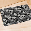 Black And White Rose Floral Skull Door Mat-grizzshop