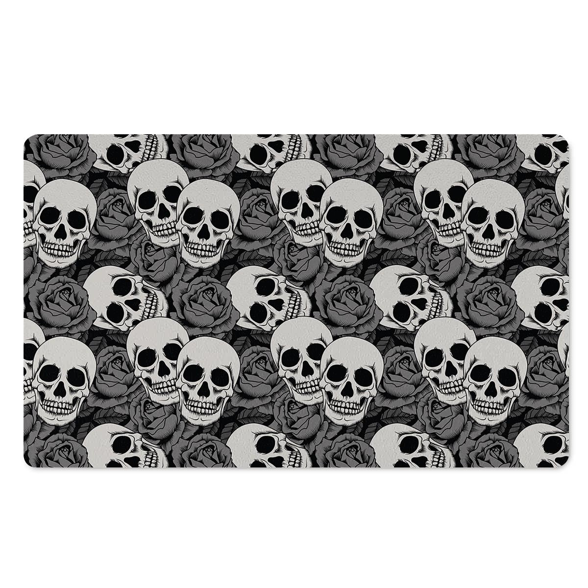 Black And White Rose Floral Skull Door Mat-grizzshop