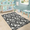 Black And White Rose Floral Skull Floor Mat-grizzshop