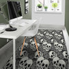 Black And White Rose Floral Skull Floor Mat-grizzshop