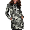 Black And White Rose Floral Skull Hoodie Dress-grizzshop