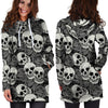 Black And White Rose Floral Skull Hoodie Dress-grizzshop