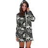 Black And White Rose Floral Skull Hoodie Dress-grizzshop